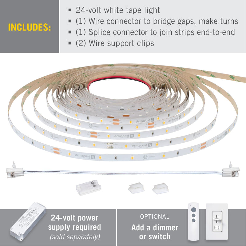 Armacost Lighting RibbonFlex Pro LED Tape Light, Soft Bright White (3000), 30LEDs/M, 16.4' (5M) 24V (144230) 16.4 ft 3000k