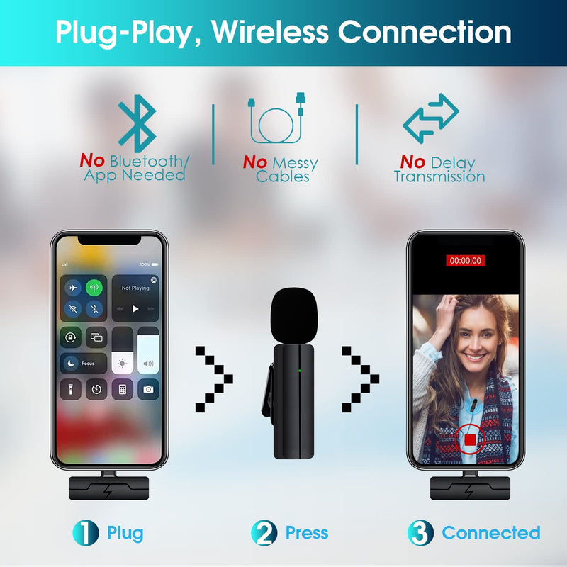 PGDLOF Wireless Lavalier Lapel Microphone for iPhone iPad - Professional Video Recording Lav Mic, 2 Clip-on Microphones for YouTube Interview Vlog Livestream & Podcast