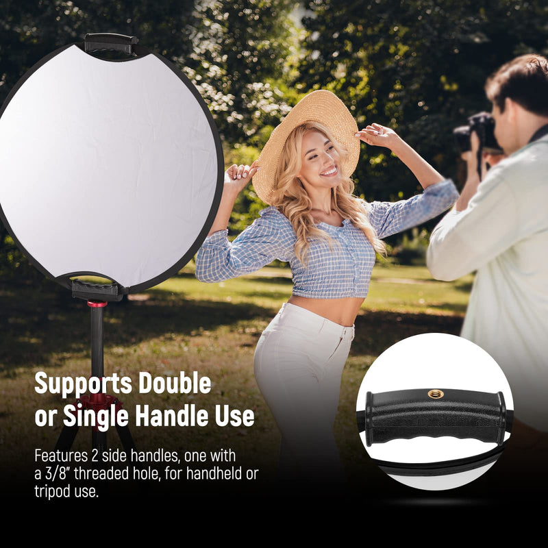 NEEWER 22"/56cm Light Reflector with Handle Grip with 3/8" Thread, 5 in 1 Collapsible Disc Light Diffuser Translucent/Silver/Gold/White/Black for Photography Lighting, Outdoor Lighting, RF-56II