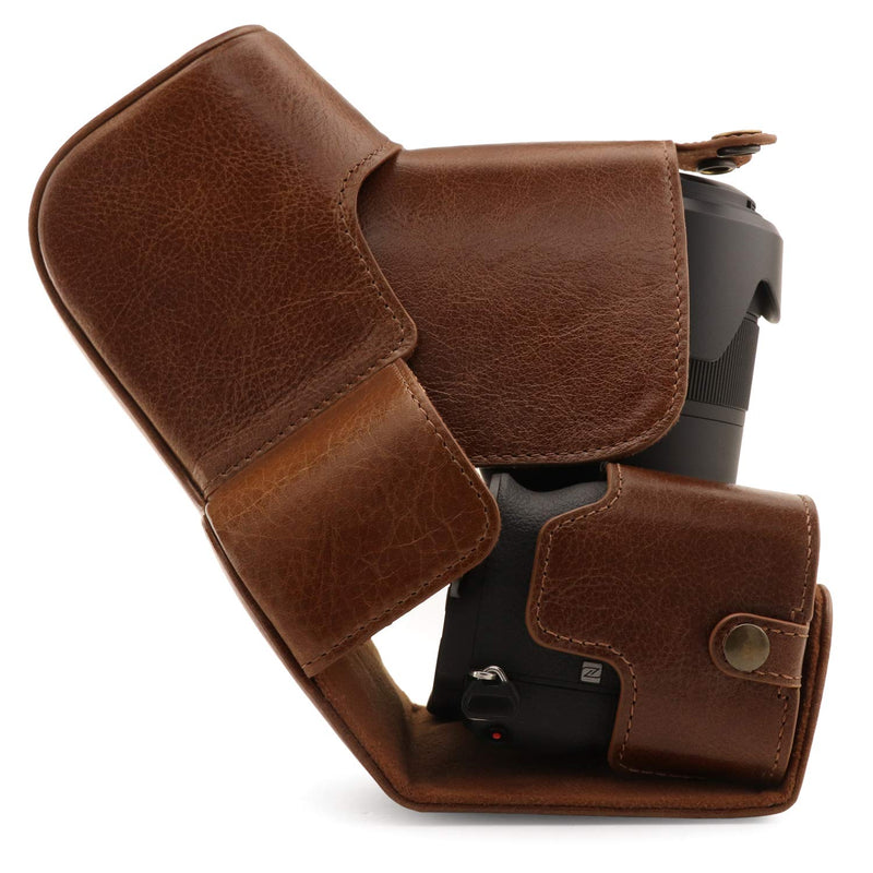 MegaGear Ever Ready Genuine Leather Camera Case Compatible with Sony Alpha A6600 Dark Brown