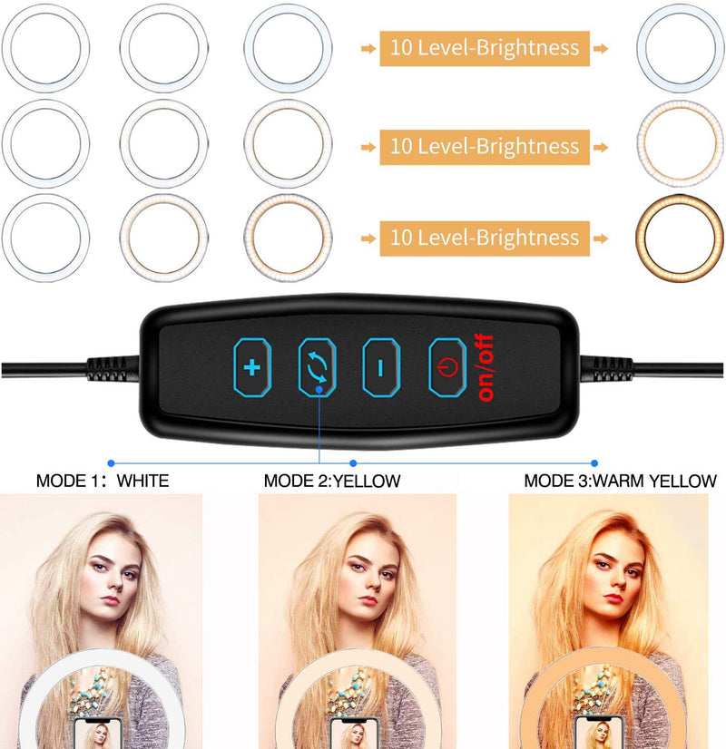 LED Ring Light with Mic, 10" 10 Brightness Dimmable Ringlight with White/Soft/Warm 3 Light Modes for Makeup Selfie YouTube TikTok Live Streaming Record Videos