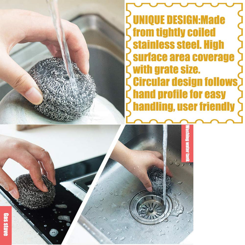 18 PCS Stainless Steel Sponges Scrubbers Cleaning Ball Utensil Scrubber Metal Scrubber Scouring Pads Ball for Pot Pan Dish Wash Cleaning for Removing Rust Dirty Cookware Cleaner with Handle (18 Pack) 18 Pack