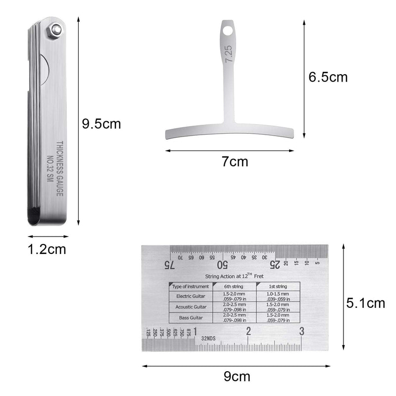 Luthier Measuring Tools Set Include Guitar Neck Notched Straight Edge Fret Rocker String Height Gauge Understring Radius Gauge Steel Feeler Gauge for Electric Guitar, 5 Kinds