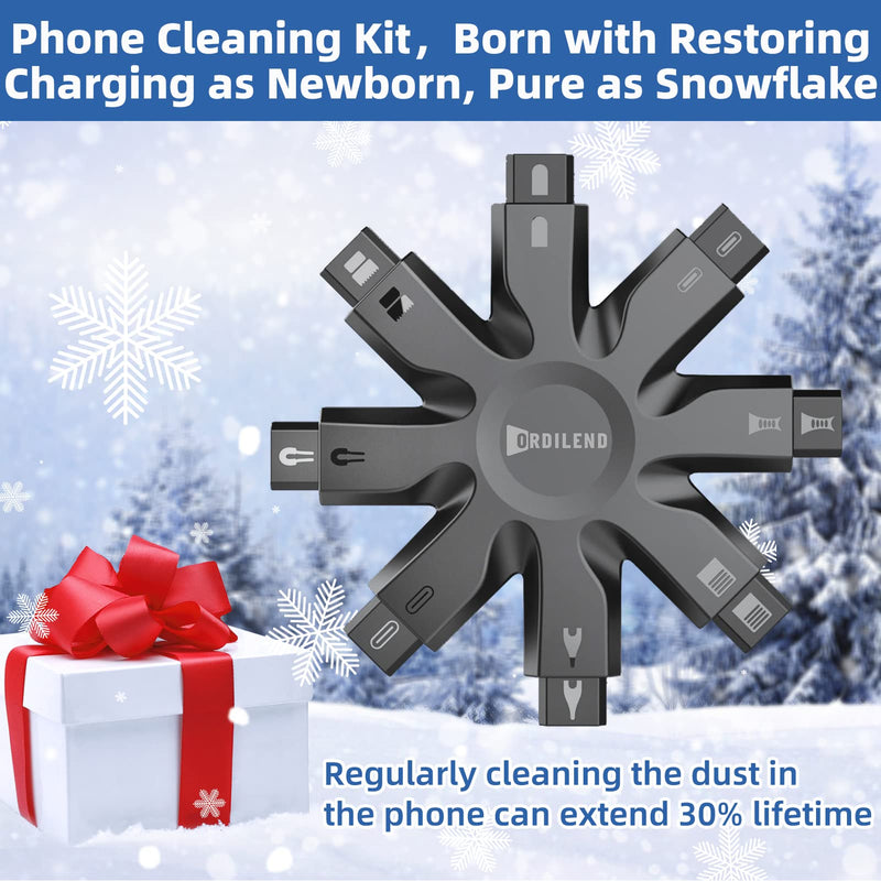 Ordilend iPhone Cleaning Kit,Charging Port Cleaning for Phone iPad Watch, Repair & Restore Cleaner for iPhone Speaker & Lightning Charger Cables, Upgrade Snowflake Cell Phone Cleaning Kits Snow Black