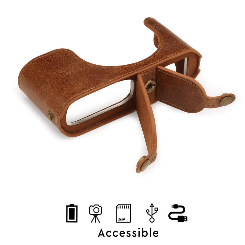 MegaGear Ever Ready Genuine Leather Camera Half Case Compatible with Leica Q2 Brown