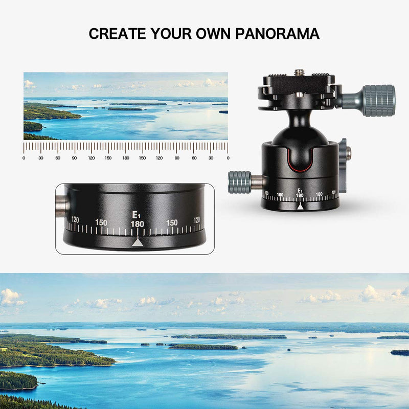 koolehaoda Low-Profile Mini Ballhead,Tripod Head 360° Panoramic with 1/4" Screw Arca-Type QR Plate Metal Ball Joint for DSLR,Tripod,Monopod, Net Weight only 170G,Maximum Load: 8kg -(E1)