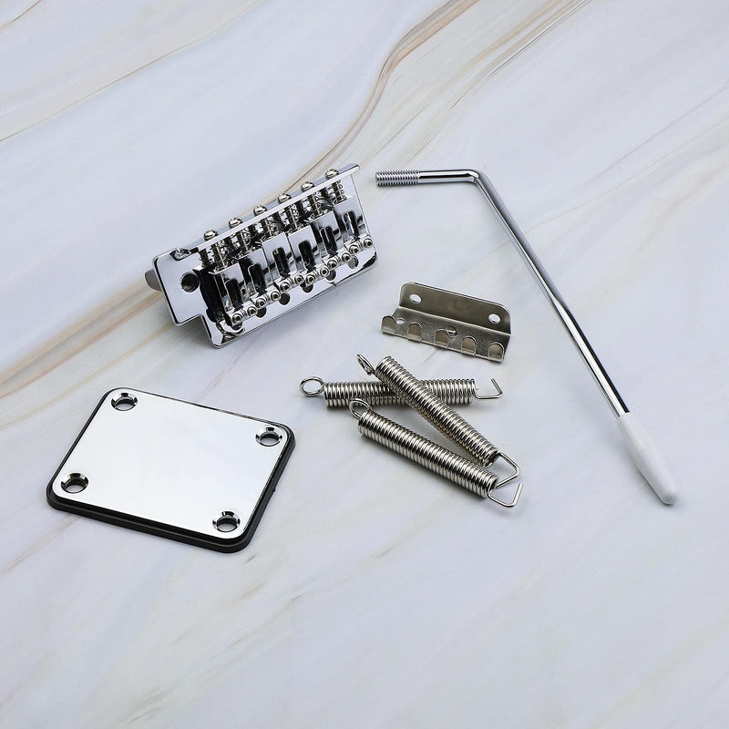 Electric Guitar Tremolo Bridge System Set with Neck Plate Whammy Bar Replacement Compatible with Fender Start ST Guitar Silver Zinc Alloy