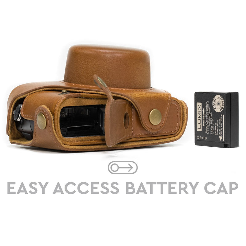 MegaGear Ever Ready Protective Leather Camera Case, Bag for Panasonic LUMIX LX100, DMC-LX100 Camera (Light Brown) (Model: MG663)