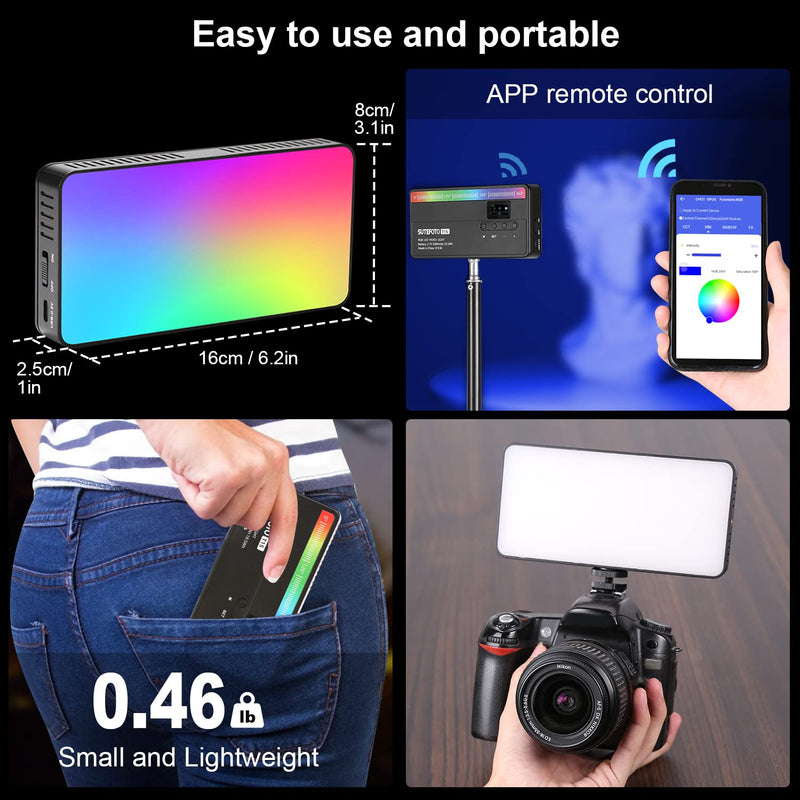 Sutefoto RGB LED Video Light 15 (W) /360° Full Colors/CRI 96+/5000mAh Battery/ 2800K-10000K On-Camera Lighting Mini Pocket Light for Vlog YouTube Videos, Portable LED Camera Light. Colorful + RGB Light