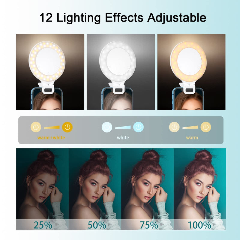 Selfie Ring Light, Clip on Ring Light Touch Control, Rechargeable 800mAh 60 LED Circle Light with 3 Light Modes for iPhone/Android Smart Phone Laptop Photography, Camera Video Recording, Vlog, TikTok 800mAh 60LED