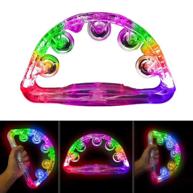 Light Up Tambourine Musical Flashing Tambourine Handheld Percussion Instrument for Kids and Adults Party Toys 2 Pack … (Four colors are randomly sent) 2 PCS