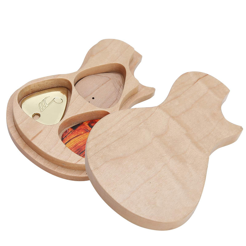 Wood Guitar Pick Box, Maple Solid Wood Box Guitar Pick Holder with 3 Picks Guitarist Gifts Musical Instrument Accessories