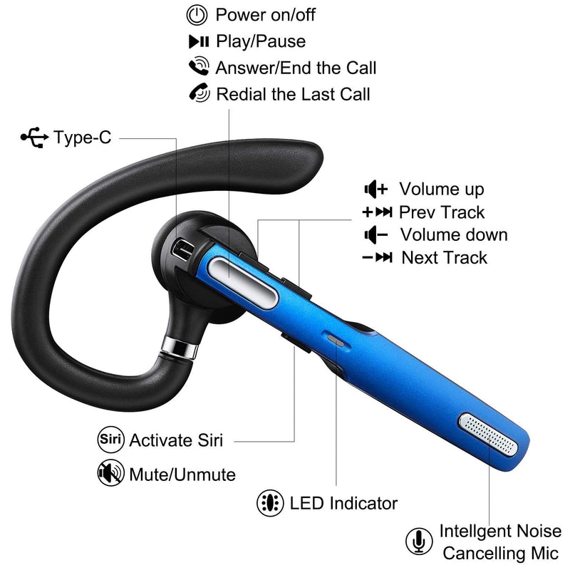 Bluetooth Headset, COMEXION Wireless Bluetooth Earpiece V5.0 Hands-Free Earphones with Stereo Noise Canceling Mic, Compatible iPhone Android Cell Phones Driving/Business/Office