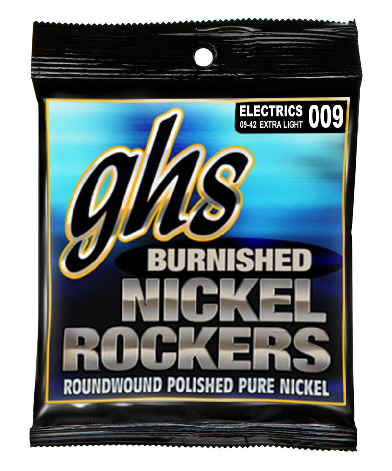 GHS Strings BNR-XL Burnished Nickel Rockers, Polished Pure Nickel Electric Guitar Strings, Extra Light (.009-.042)