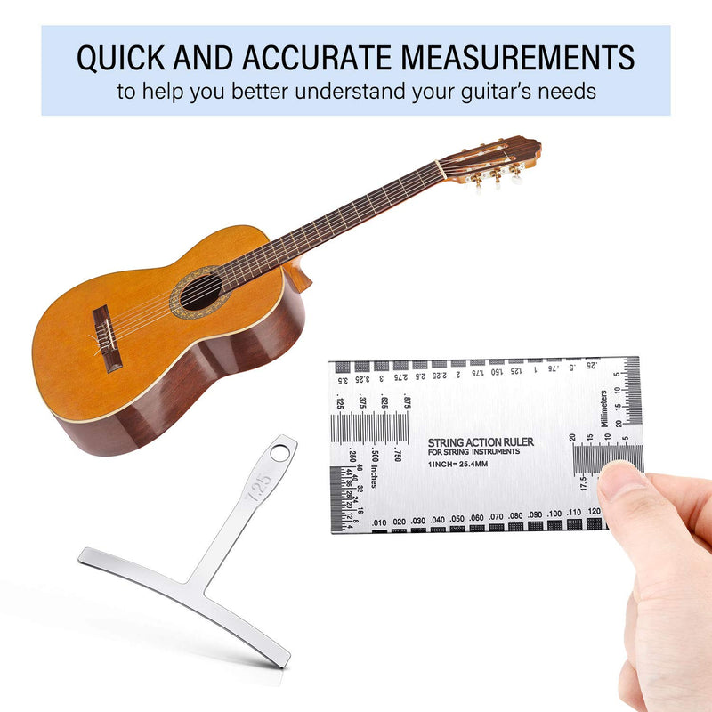 10 Pieces Luthier Tools Include 9 Understring Radius Gauge and 1 String Action Gauge Ruler Measuring Tool for Guitar Bass Setup Repair Tools