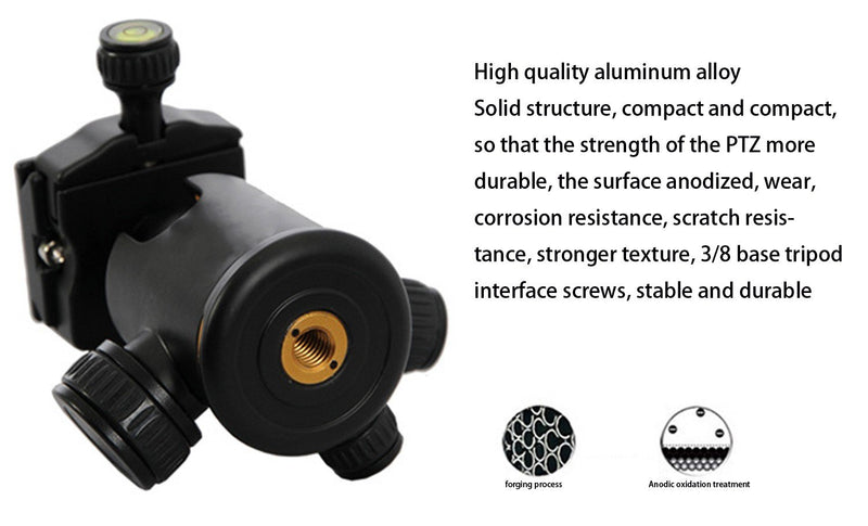 EXMAX Panoramic Aluminum Alloy Metal Heavy Duty 360 ° Rotating Ball Head with 1/4 inch Quick Shoe Plate  and Bubble Level,up to 22.04 pounds/10 kilograms,for Tripod,DSLR Camera,Digital Camera