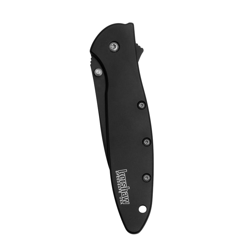 Kershaw Leek, Black Serrated Pocket Knife (1660CKTST); 3 inch Partially Serrated 14C28N Steel Blade, 410 Stainless Steel Handle, Cerakote Blade Finish, SpeedSafe Open, Pocketclip, 3 OZ