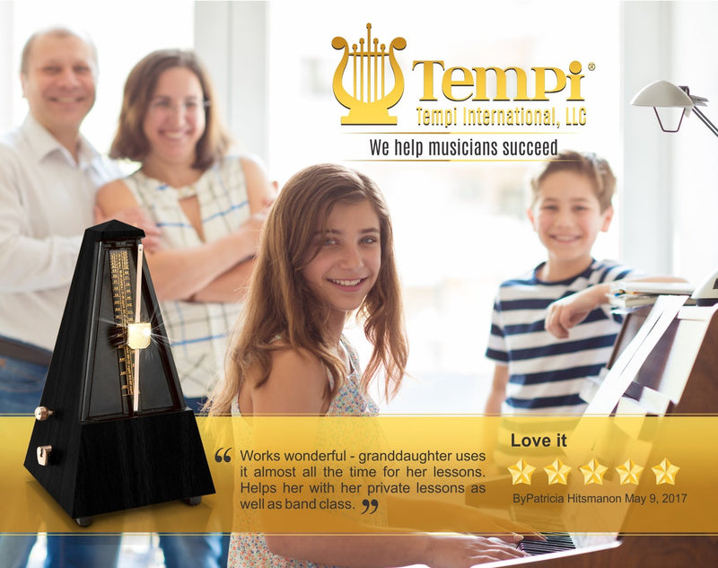 Tempi Metronome for Musicians (Plastic Black Grain Veneer) with with 2 Year Warranty, E-Book & 2 Months Free Music Lessons. Become a Better Musician!