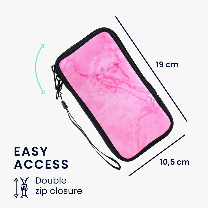 [AUSTRALIA] - kwmobile Neoprene Sleeve for Smartphone Size XL - 6.7/6.8" - Shock Absorbing Pouch Case - Protective Phone Bag - Marble Dark Pink/Pink Marble 08-33 