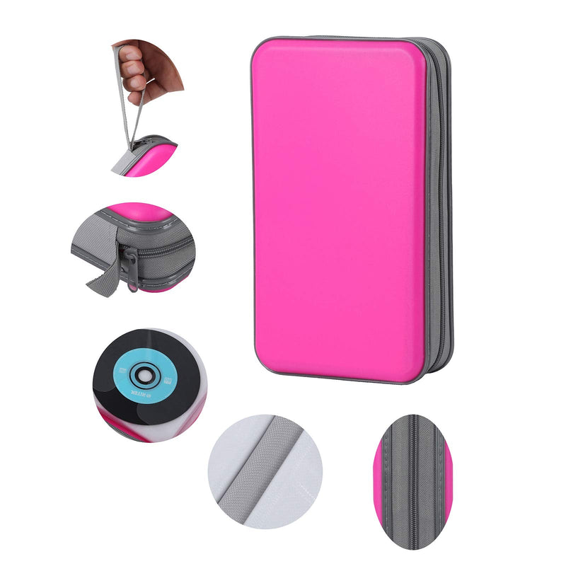 [AUSTRALIA] - UENTIP 96 Capacity CD Case,Portable DVD Hard Plastic Case Holder CD Organizer Wallet Protective DVD Storage (96, Pink) 