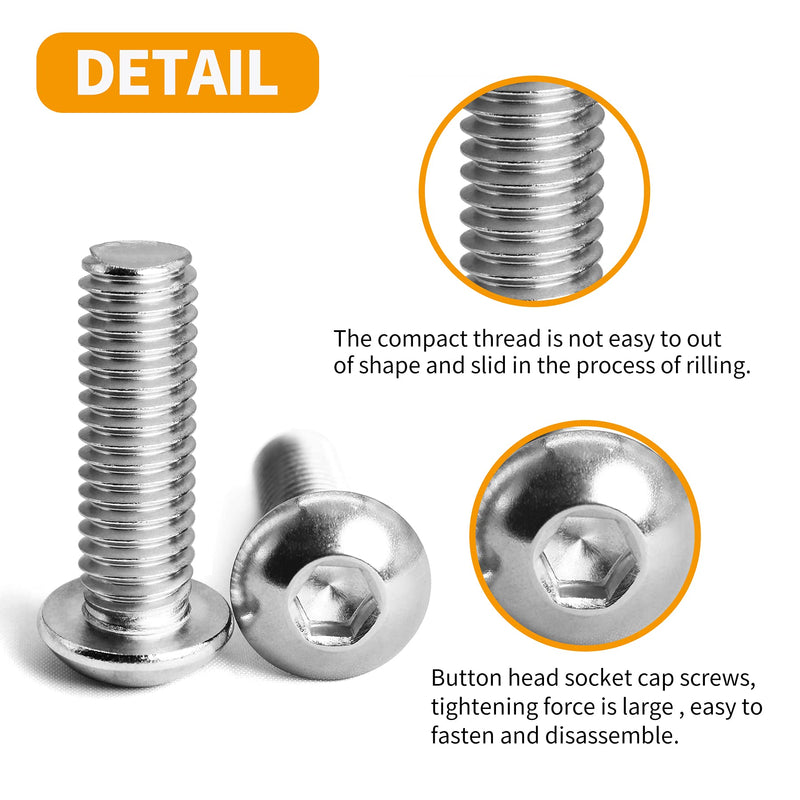 Cicidorai M5-0.8 x 40mm Button Head Socket Cap Bolts Screws, 304 Stainless Steel 18-8, Allen Socket Drive, Full Machine Threads, Quantity 25 M5 x 40mm(25 PCS)