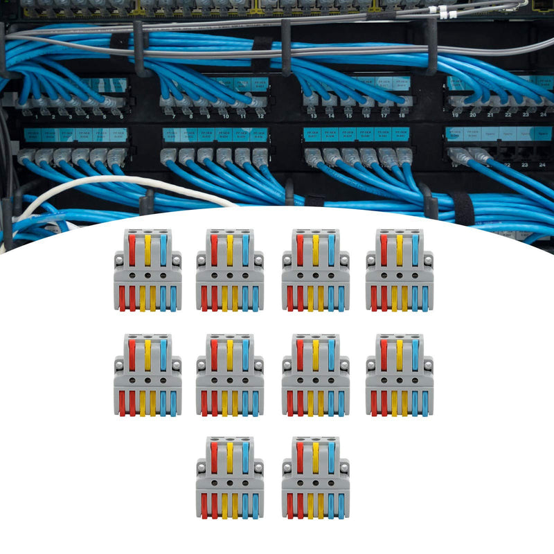 10Pcs Electrical Connectors, Lever Nut, Wire Block Clamp Terminal 3in6out Color Quick Wiring Electrical Connectors LT633