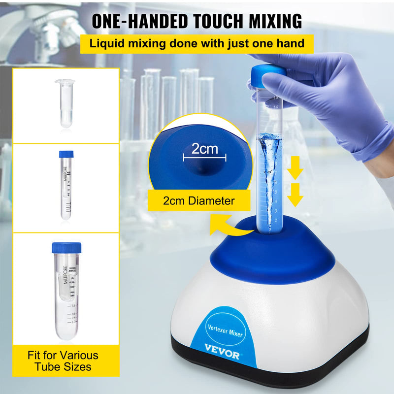 VEVOR Vortex Mixer, 3000RPM Mini Vortex Mixer Shaker, Touch Function Scientific Lab Vortex Shaker, Mix Up to 50ML, 6mm Orbital Diameter for Test Tube, Tattoo Ink, Nail Polish, Eyelash Adhesives, Paint Blue