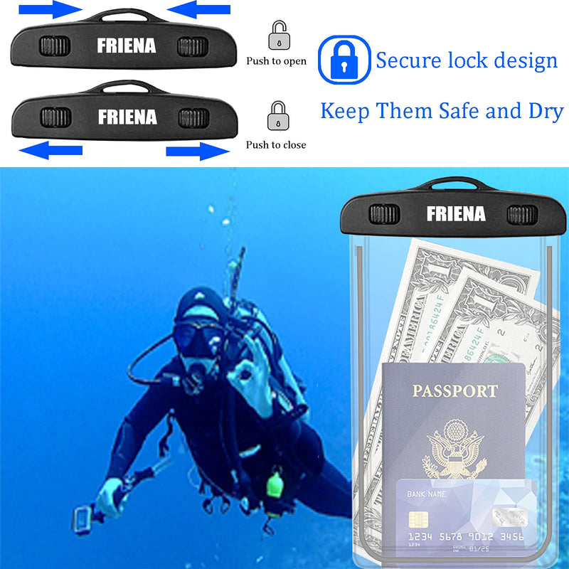 FRIENA Waterproof Phone Pouch Universal IPX8 Waterproof Phone Case Cellphone Dry Bags Compatible for iPhone 12 Pro 11 Pro Max XS Max XR X 8 7 Samsung Galaxy s10/s9 Up to 6.9” (Black) Black