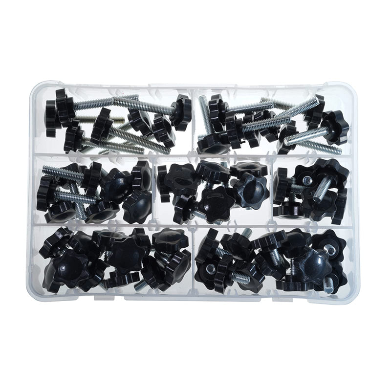 [AUSTRALIA] - M6 Nylon Black Plastic Replacement Star Hand Knobs with Steel Tightening Screws Standard Metric Handle Thread Stud Bolt Hardware 10mm 12mm 16mm 20mm 25mm 30mm 40mm 61pcs 