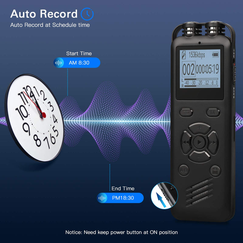 16GB Digital Voice Recorder - YDEROD Voice Activated Recorder with Playback, USB Charge, MP3 Player，A-B Repeat - Mini Portable Recorder Devices for Lectures, Meetings, Interviews