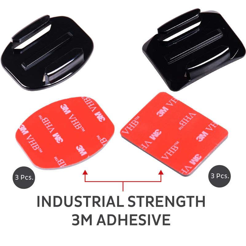 Adhesive Mounts for GoPro Cameras - 3x Curved & 3x Flat Mounts Bundle W/ 3M Sticky Pads- Tape Mount to Your Helmet/Bike/Board/Car- Fits ALL Go Pro Models - Premium Camera Accessories - 1 Year Warranty 3 Curved & 3 Flat Mounts