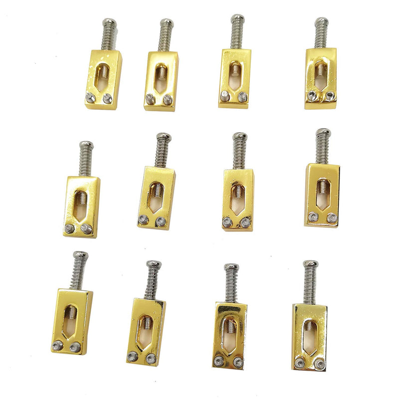 12 Pieces Rectangle Tremolo Guitar Bridge Roller Saddles for Fender Strat Stratocaster Tele Telecaster Electric Guitar Replacement Accessories (Gold) Gold