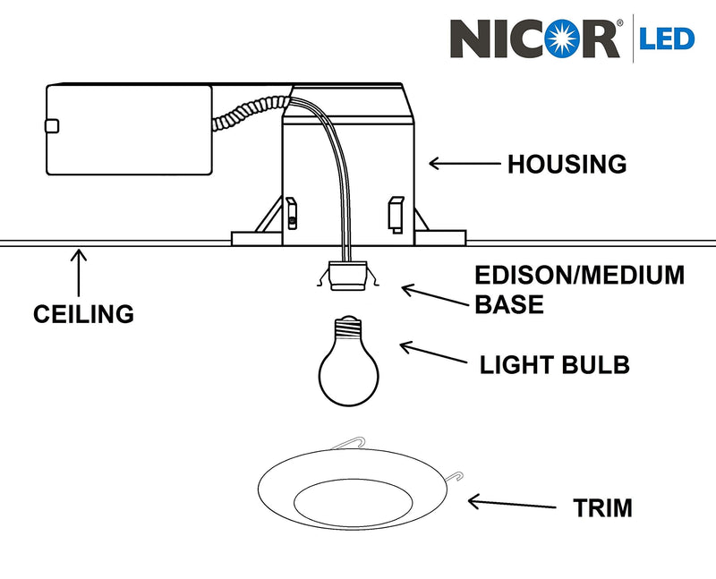 NICOR Lighting 6 inch White Recessed Shower Trim with Albalite Lens (17505)