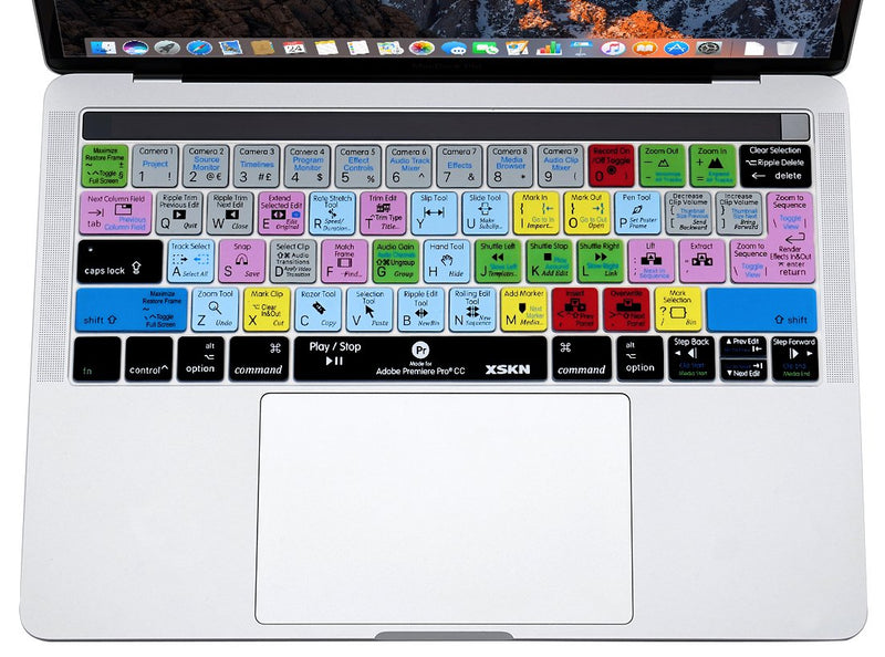 XSKN Premiere Pro CC Keyboard Skin for Touch Bar MacBook Pro 13 15 Retina Display A1706 A1989 A1707 A1990(2016 Release, Touch Bar Sticker Gift) Functional Shortcut Silicone Keyboard Cover