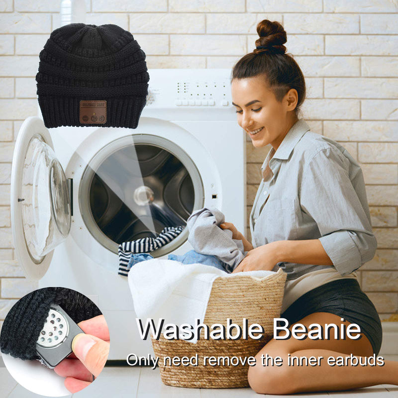 Music Beanie Women Ponytail Beanie Hat Wireless Headset Headphones Music Audio Womens Messy Bun BeanieTail Girls Winter Cap with Mic HandsFree Outdoor Sports Stereo Earphone