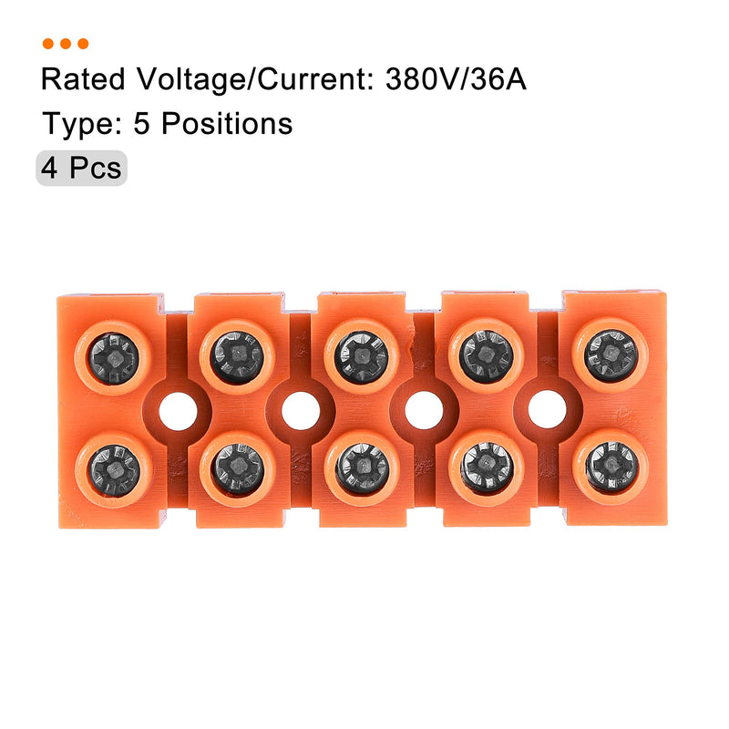 MECCANIXITY Terminal Block 600 Volts 36 amps Dual Row 5 Positions Screw Terminal Electric Barrier Strip 4 Pcs