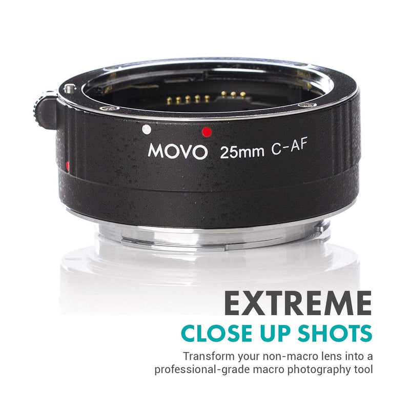 Movo MT-C25 25mm AF Chrome Macro Extension Tube for Canon EOS DSLR Camera and EF, EF-S Lenses