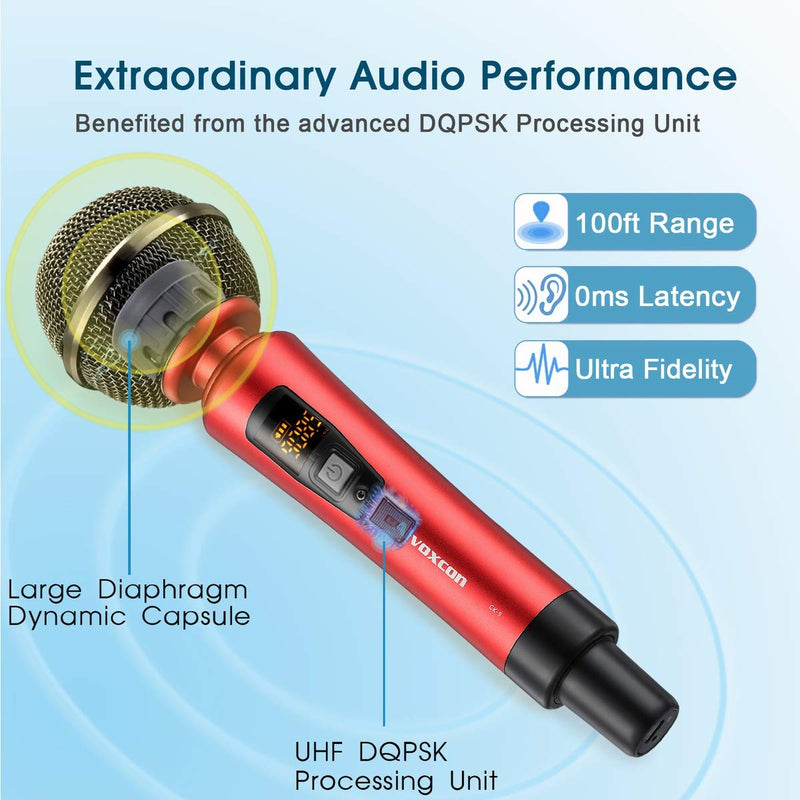 [AUSTRALIA] - Wireless Microphone System, Rechargeable UHF Dynamic Handheld mics for iPhone, DSLR Camera, Karaoke, PA Speaker, DJ, Video Vocal Recording, Singing, YouTube, Podcast, Vlog, Church, Interview 