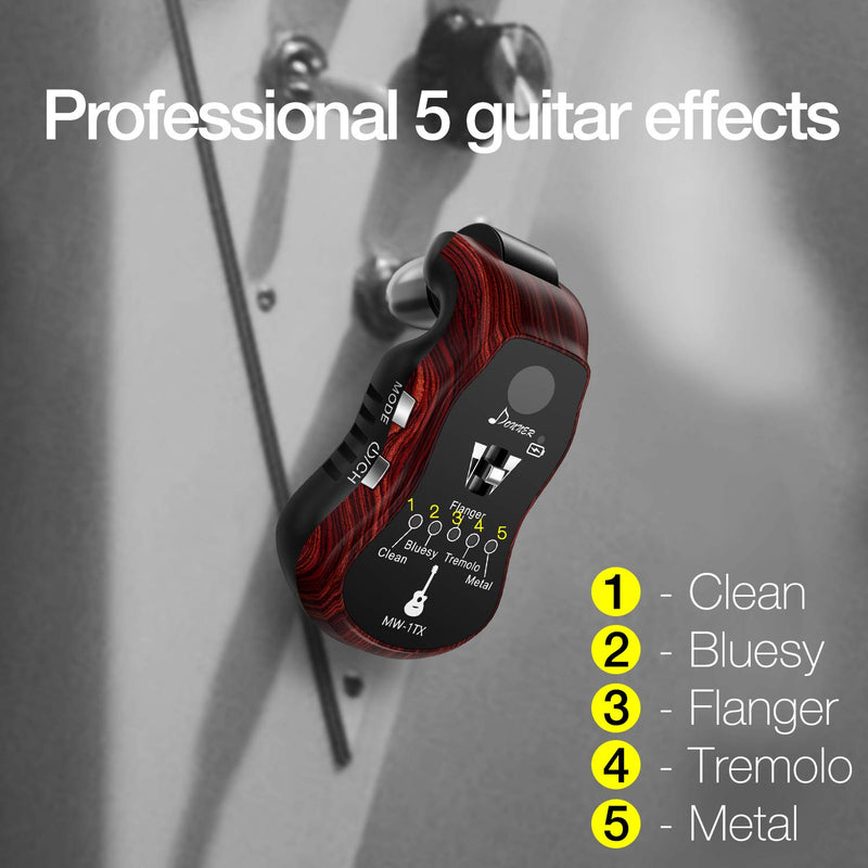 Donner Wireless Guitar System, Wireless Audio Electric Guitar Transmitter Receiver 10 Channels Transmission Range High Frequency Battery Rechargeable UHF Electric Guitar System