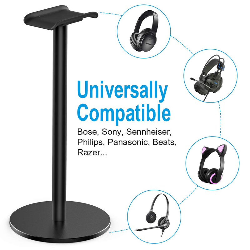 Full Aluminum Headphone Stand Headset Holder Gaming Headset Holder with Non-Slip Silicone Earphone Stand for All Headphone Sizes (Black) Black