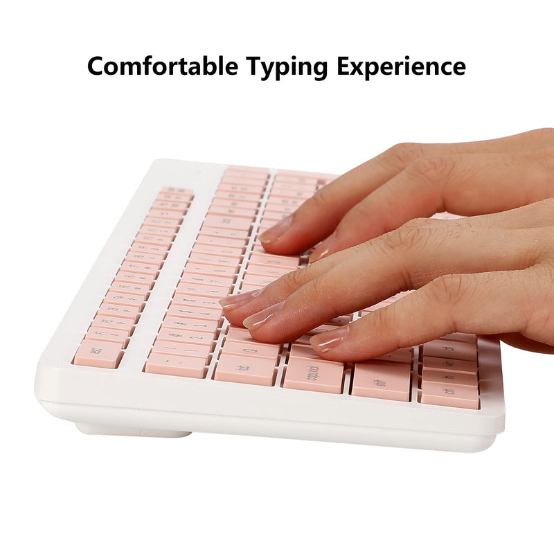 Wireless Keyboard and Mouse Combo, 2.4G Silent Cordless Wireless Keyboard Mouse Combo for Windows Chrome Laptop Computer PC Desktop, 106 Keys Full Size with Number Pad, 1600 DPI Optical Mouse (Pink) Pink