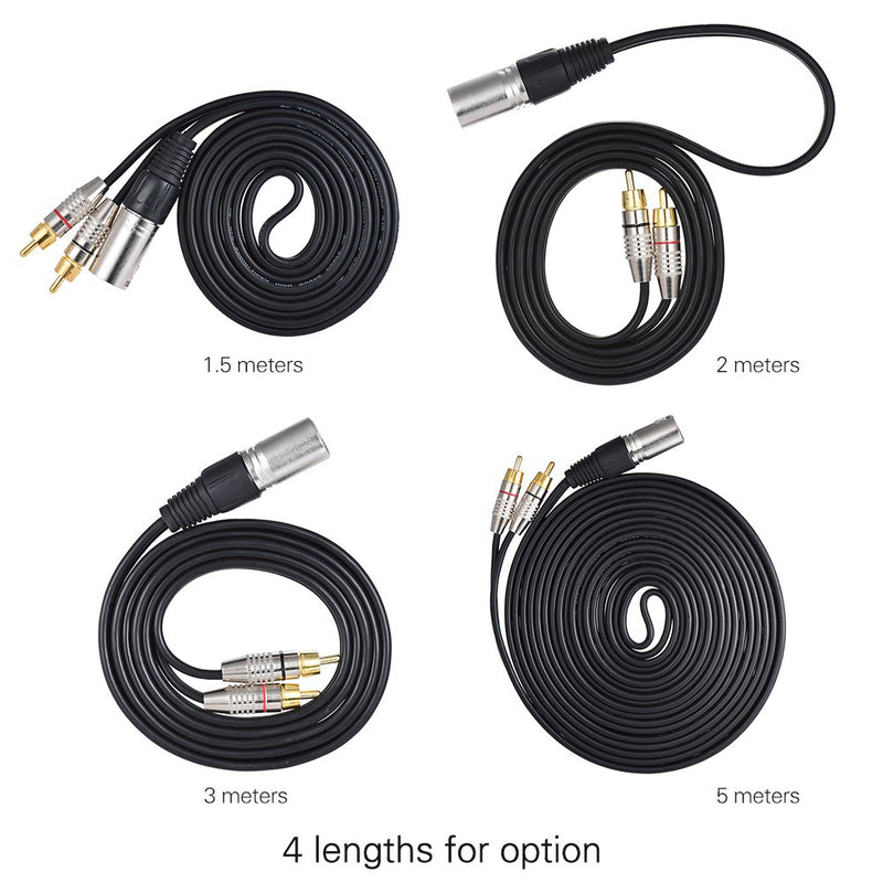 [AUSTRALIA] - ammoon 1 XLR Male to 2 RCA Male Plug Stereo Audio Cable Connector Y Splitter Wire Cord (5 meters / 16.4ft) for Microphone Mixing Console Amplifier 5M 
