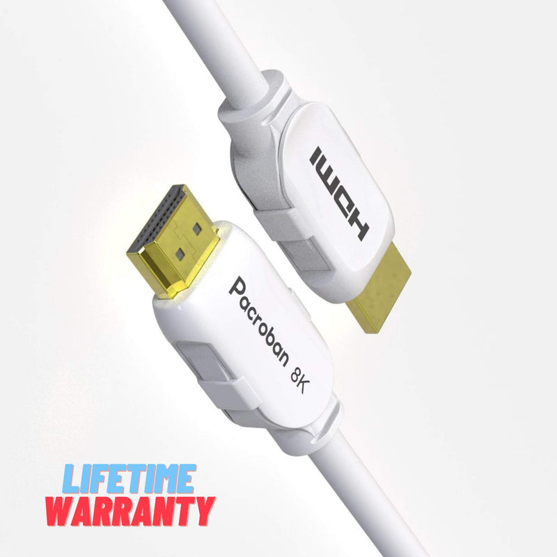 [AUSTRALIA] - Pacroban 8K HDMI Cable (6ft) White 48Gbps, HDMI 2.1 Cable, 4K 120hz, HDCP 2.3, Dolby Vision, Dynamic HDR, CL3 in-Wall Safe 6ft 