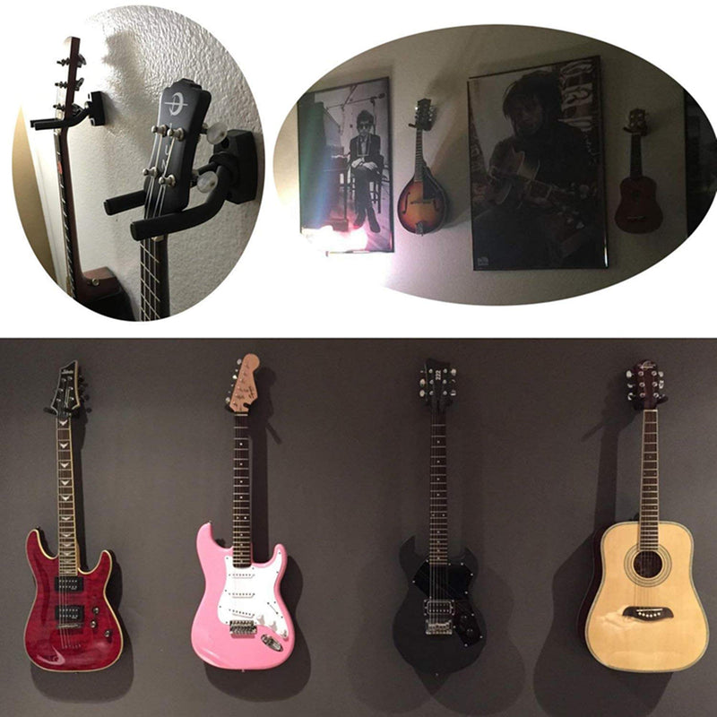 Guitar Wall Mount Hanger 4 Pack Black Guitar Hanger Wall Hook Holder Stand Display with Screws - Easy To Install - Fits All Size Guitars, Bass, Mandolin, Banjo, Ukulele Black 4 Pack