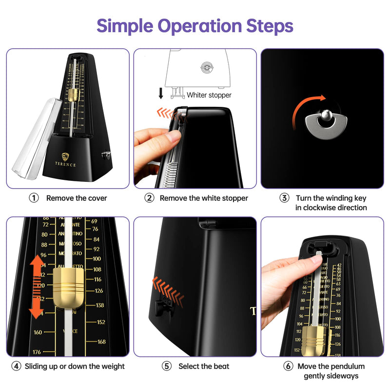 [AUSTRALIA] - Mechanical Metronome, Universal Metronome for Piano Guitar Violin Drums and Other Instruments, Loud Sound, Accurate Track Beat and Tempo for Beginners(Black) 