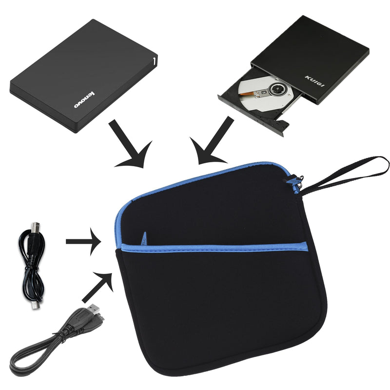 BCP 7-1/2inches External USB DVD/Blue-Ray/Hard Drive/GPS Neoprene Protective Storage Carrying Bag Sleeve/Pouch with Extra Storage Pocket