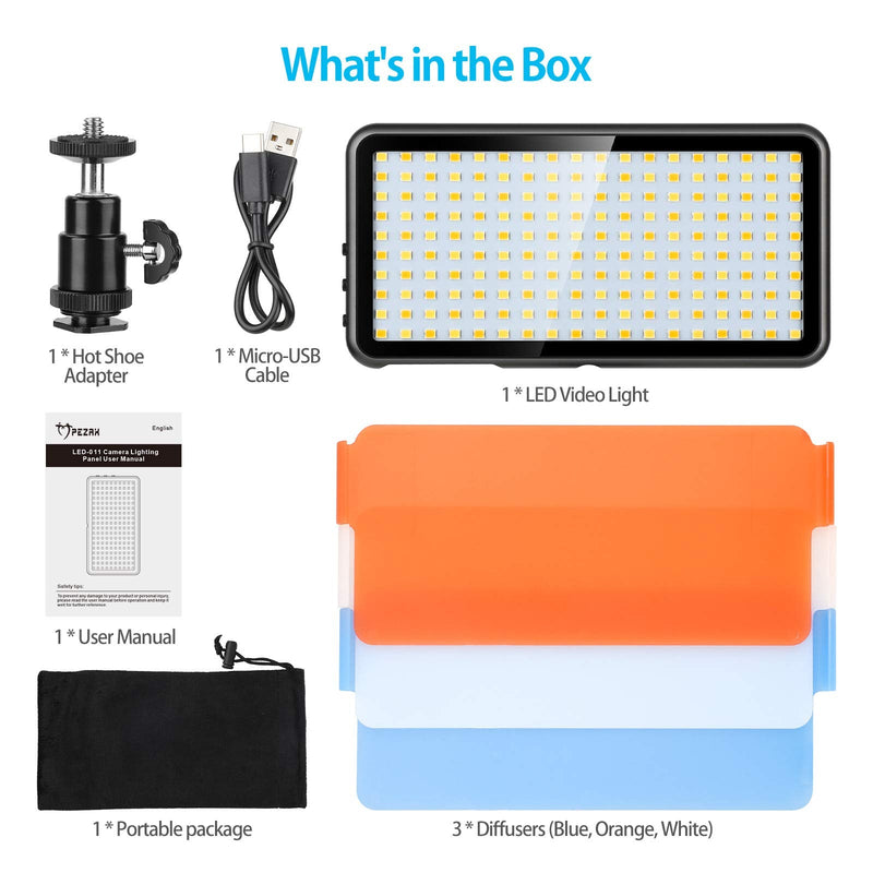 PEZAX 4000mAh Rechargeable Mountable Bicolor LED Video Light with Mini Panel for Professional DSLR Cameras | Photo Video Lighting | Long Battery Life | Fits Iphone, Sony, Canon, Nikon, Fuji, Panasonic Black