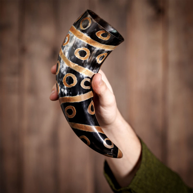 Lord of Battles Drinking Horn with Genuine Leather Holder Handcrafted from Ox Horn