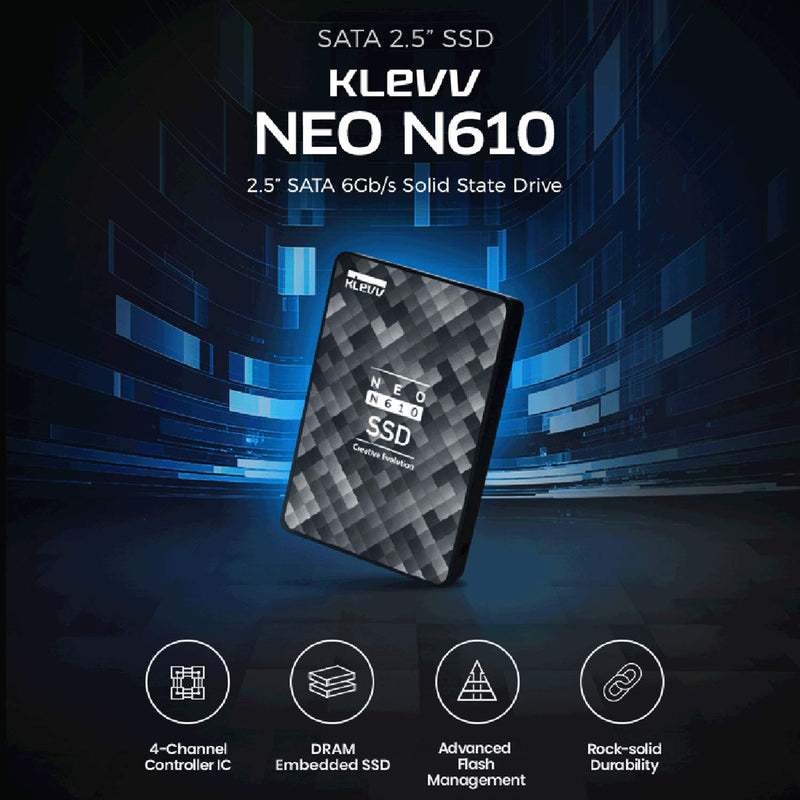 KLEVV NEO N610 SSD 2.5 Inch SATA 3 6Gb/s 512GB 3D TLC NAND R/W Up to 560MB/s & 520MB/s Internal Solid State Drive (K512GSSDS3-N61)