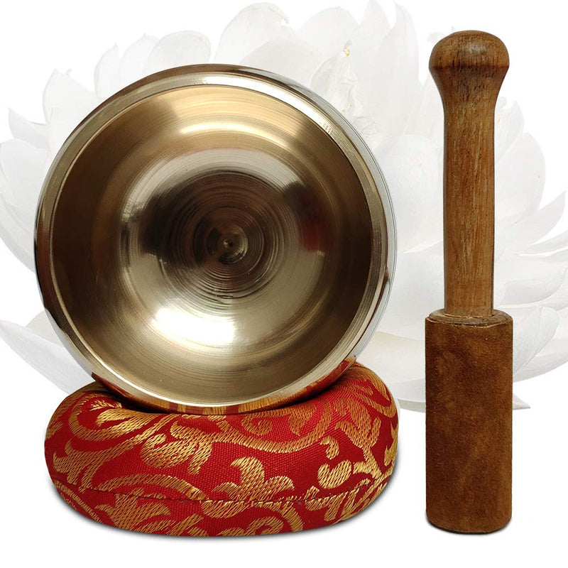 Hand Crafted Tibetan 4 Inch Singing Bowl Set By Trumiri - Helpful for Meditation Chakra Healing Relaxation Peace Mindfulness with Premium Tulsi Beads, Flag, Mallet, Cushion & Potli (Bag)